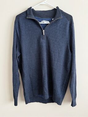 Tommy Bahama Men’s Seaport Half Zip Sweater Large Navy Blue Ribbed Pullover